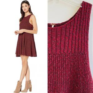 Free People Women's Waterfall Ruffle Knit Mini Dress Small Petite Wine Red Flowy